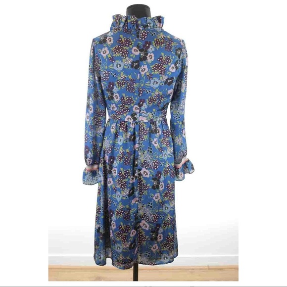 Manoush Blue Floral Long Sleeve Dress with Ruffle Collar - Picture 4 of 8